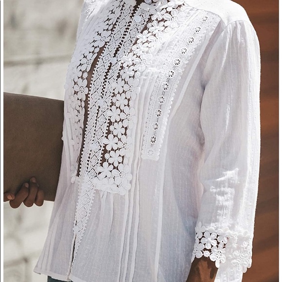 SALE White crochet lace blouse - Picture 7 of 16
